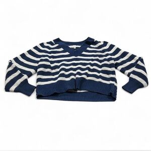 Target A New Day Navy Blue & White Striped V-Neck Sweater Oversized Slight Crop